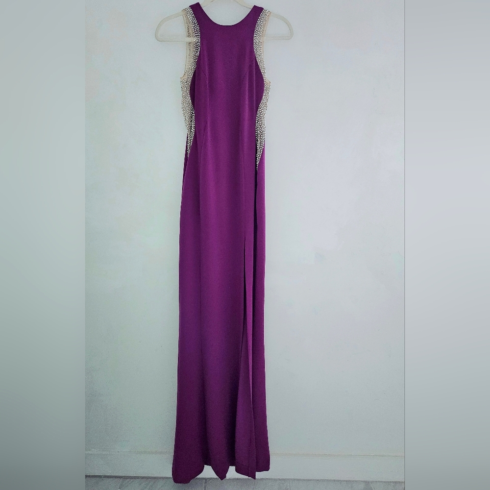 ISSUE New York Rasberry Sequin Cut Out Tank Maxi Slit Dress